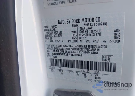 2023 Ford Transit Connect Xl Passenger из США, поврежденный, VIN NM0GS9E28P1566349